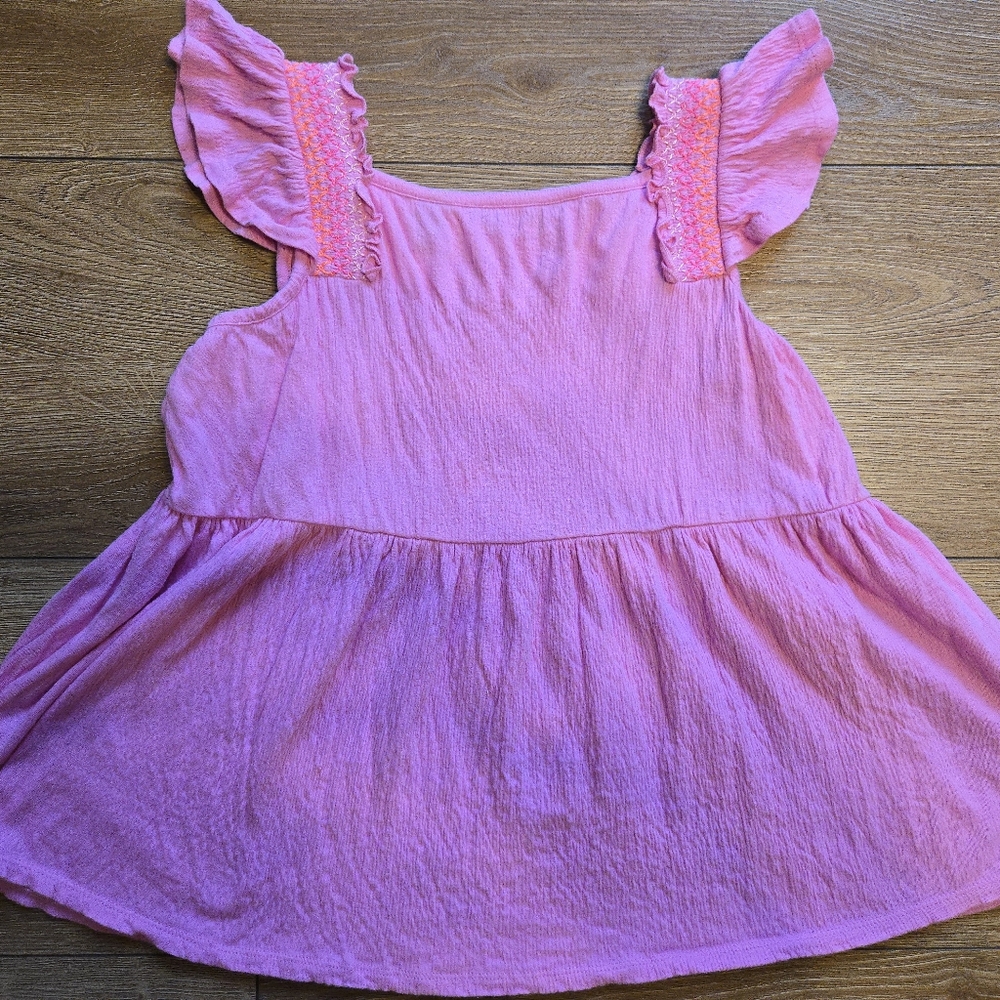 LANDS' END Girls PLUS Smocked Flutter Sleeve Gauze Tank Top Pink 10+-12+